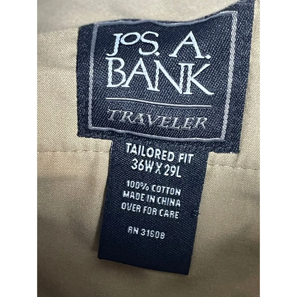 Jos. A. Bank Traveler Tailored Fit Chinos Mens 36x29 Khaki Tan Cotton Pants‎